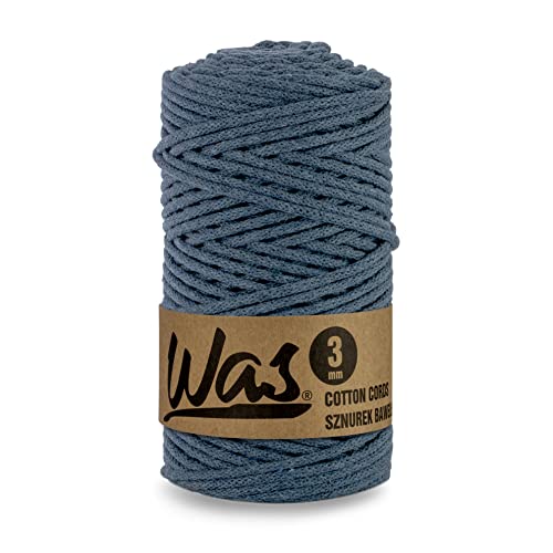 WAS Baumwollkordel mit Polyesterkern 3 mm 100m Baumwollgarn DIY Makramee Stricken Cotton Cord Jeans ideal für Makramee Handwerk Baumwollseil für Basteln von WAS