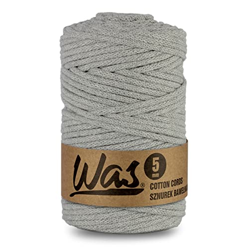 WAS Baumwollkordel mit Polyesterkern 5 mm 100m Baumwollgarn DIY Makramee Stricken Cotton Cord grau ideal für Makramee Handwerk Baumwollseil für Basteln von WAS