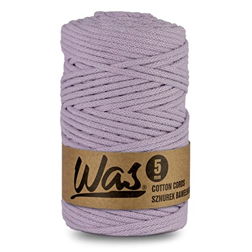 WAS Baumwollkordel mit Polyesterkern 5 mm 100m Baumwollgarn DIY Makramee Stricken Cotton Cord lila ideal für Makramee Handwerk Baumwollseil für Basteln von WAS