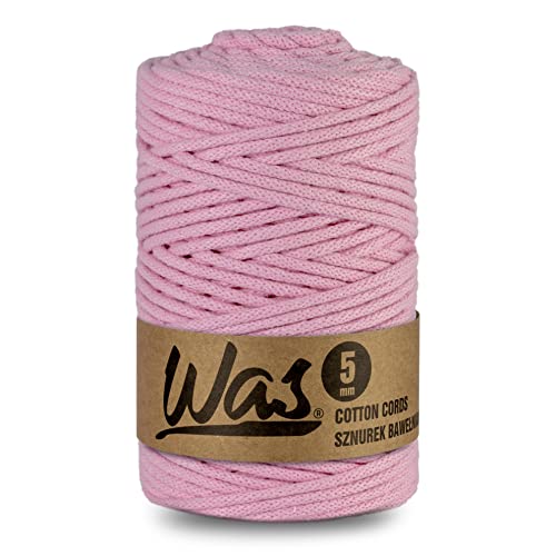 WAS Baumwollkordel mit Polyesterkern 5 mm 100m Baumwollgarn DIY Makramee Stricken Cotton Cord pink ideal für Makramee Handwerk Baumwollseil für Basteln von WAS