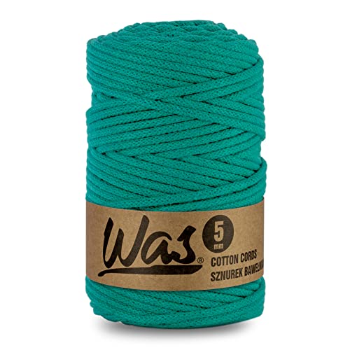 WAS Baumwollkordel mit Polyesterkern 5 mm 100m Baumwollgarn DIY Makramee Stricken Cotton Cord türkis ideal für Makramee Handwerk Baumwollseil für Basteln von WAS