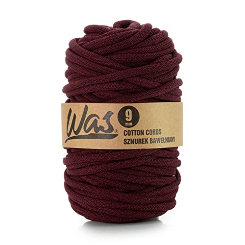 WAS Baumwollkordel mit Polyesterkern 9 mm 50m Baumwollgarn DIY Makramee Stricken Cotton Cord Burgund ideal für Makramee Handwerk Baumwollseil für Basteln von WAS