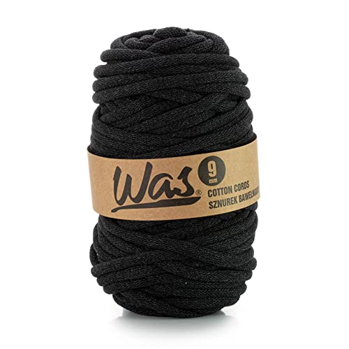 WAS Baumwollkordel mit Polyesterkern 9 mm 50m Baumwollgarn DIY Makramee Stricken Cotton Cord anthrazit ideal für Makramee Handwerk Baumwollseil für Basteln von WAS