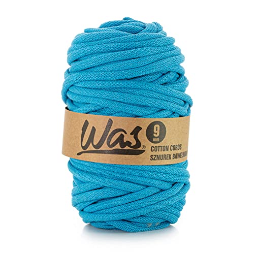 WAS Baumwollkordel mit Polyesterkern 9 mm 50m Baumwollgarn DIY Makramee Stricken Cotton Cord blau ideal für Makramee Handwerk Baumwollseil für Basteln von WAS