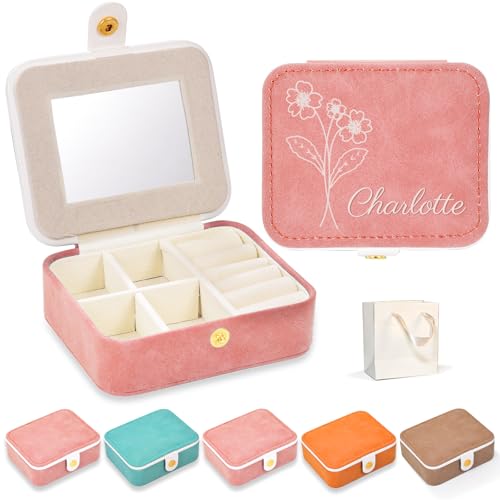 WASHNN Personalisierte Schmuckschatulle, Reise-Schmuckkästchen, PU Kleine Schmuckschatulle, Reise-Mini-Schmuckkästchen, geeignet für Ringe, Ohrringe, Armbänder, Halsketten (Rechteckig rosa) von WASHNN