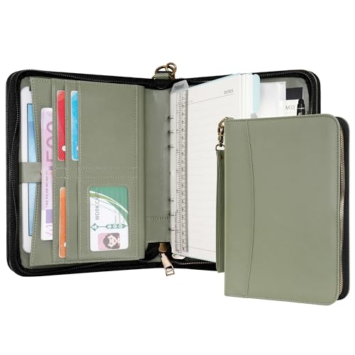 Wason A5 Ringbuch mit Reißverschluss Portfolio - Kunstleder Notizbuch Schreibmappe Padfolio mit Abnehmbarem Nachfüllbarem Schreibblock für Business Studium und Reiseorganizer (Grün) von WASON