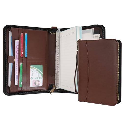 Wason A5 Ringbuch mit Reißverschluss Portfolio - Kunstleder Notizbuch Schreibmappe Padfolio mit Abnehmbarem Nachfüllbarem Schreibblock für Business Studium und Reiseorganizer (Kaffee) von WASON