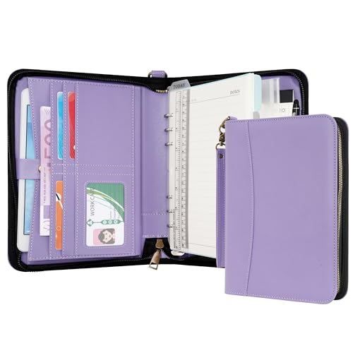 Wason A5 Ringbuch mit Reißverschluss Portfolio - Kunstleder Notizbuch Schreibmappe Padfolio mit Abnehmbarem Nachfüllbarem Schreibblock für Business Studium und Reiseorganizer (Lila) von WASON
