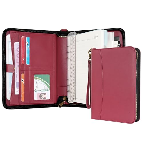 Wason A5 Ringbuch mit Reißverschluss Portfolio - Kunstleder Notizbuch Schreibmappe Padfolio mit Abnehmbarem Nachfüllbarem Schreibblock für Business Studium und Reiseorganizer (Rot) von WASON