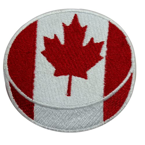 Aufnäher, Hockey-Puck, Kanada-Flagge, Hockey-Puck, Puck-Patch, bestickt, zum Aufbügeln, Aufnähen, für Kleidung etc. 7 x 6,5 cm von WASPRO