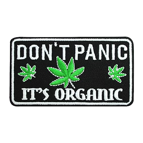 Aufnäher mit Aufschrift "Don't Panic It's Organic", humorvoller Aufnäher, bestickt, zum Aufbügeln, für Kleidung etc., 9,5 x 5,5 cm von WASPRO