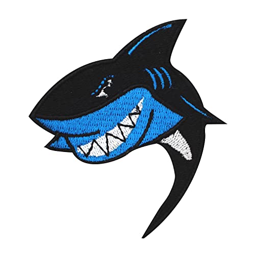 Blauer Hai-Aufnäher zum Aufbügeln auf Reimen, bestickt, zum Aufnähen oder Aufbügeln, 6 x 6 cm von WASPRO