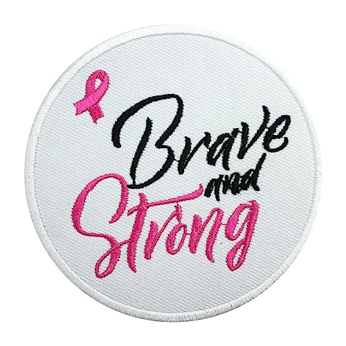 Brave and Strong Aufnäher, Bewusstseins-Patch, Brustkrebs-Bewusstseins-Patch, bestickt, zum Aufbügeln, Aufnähen, für Kleidung etc. 9 cm von WASPRO