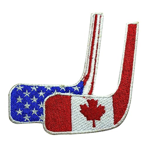 Hockey-Aufnäher, Hockeyschläger, USA und Kanada, bestickt, zum Aufbügeln, für Kleidung etc. 7,5 x 8 cm von WASPRO