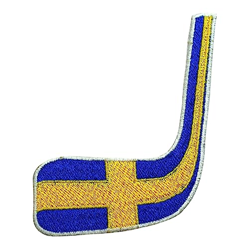 Hockey-Patch, Hockeyschläger, Schwedenflagge, Patch, Hockeyschläger, bestickt, zum Aufbügeln oder Aufnähen, für Kleidung etc. 9 x 6,5 cm von WASPRO