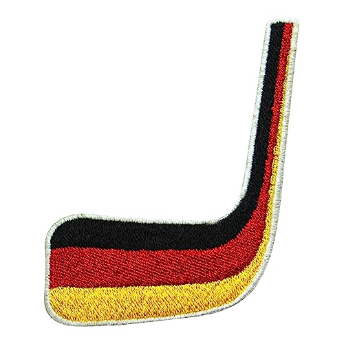 Hockey-Patch, Hockeyschläger Deutschland Flagge Patch, Hockeyschläger, bestickter Aufnäher zum Aufbügeln für Kleidung etc. 9 x 6,5 cm von WASPRO
