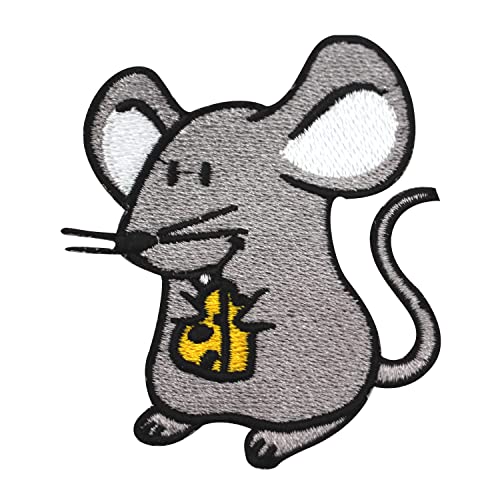 Ratten-Patch, Maus, Käse, zum Aufbügeln, bestickt, zum Aufnähen oder Aufbügeln, 7 x 5,5 cm von WASPRO