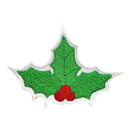 Stechpalmen-Aufnäher, Weihnachtsaufnäher, Weihnachtsaufnäher, bestickt, zum Aufbügeln oder Aufnähen, Abzeichen für Kleidung usw. 7 x 5 cm von WASPRO