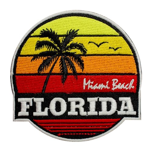 WASPRO Miami Beach Patch, Florida Patch, Travel Patch, Travelers Patch, Embroidered Iron on Sew on Patch Badge for Clothes etc 9cm von WASPRO