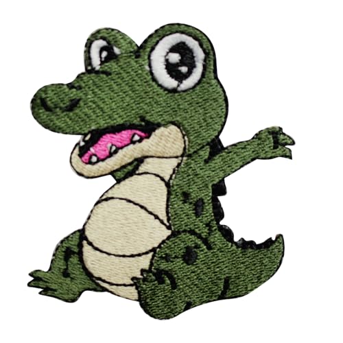 WASPRO Niedlicher Baby-Krokodil-Patch Krokodil-Patch Allegator-Patch Cartoon-Aufnäher Kinder-Patch bestickt zum Aufbügeln oder Aufnähen Abzeichen für Kleidung usw. 7 x 6,5 cm von WASPRO