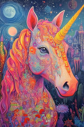 WATAKA Malen Nach Zahlen für Erwachsene und Kinder, DIY Paint by Numbers Ölgemälde Set Acrylfarbe Knitterfreie Leinwand Geschenk für Anfänger -Fantasie Eenhoorn 40 X 50 CM von WATAKA