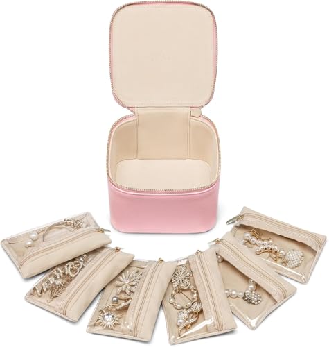 WATANIYA HOME Reise-Schmucketui, kleine Reise-Schmuckschatulle mit 6 Samt-Schmuckbeuteln, Mini-Beutel, tragbarer Reise-Schmuck-Organizer für Ringe, Ohrringe, Halsketten, Schönheitsgeschenke für Frauen von WATANIYA HOME