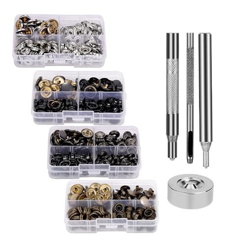 WATERBELINE 15 mm Knopfverschlüsse und Einstellwerkzeug für Lederhandwerk und Kleidung, Metallknöpfe mit Montagewerkzeug von WATERBELINE