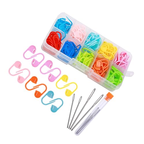 WATERBELINE 600/1500 Stück bunte Maschenmarker mit 20/75 Stück Stricknadeln mit großem Öhr, Strickzubehör zum Stricken und Nähen von WATERBELINE