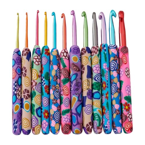 WATERBELINE Häkelnadel-Set, bunte Häkelnadeln, 2,0–8,0 mm, ergonomische Stricknadel, Häkelzubehör für Handwerk, 12 Stück von WATERBELINE