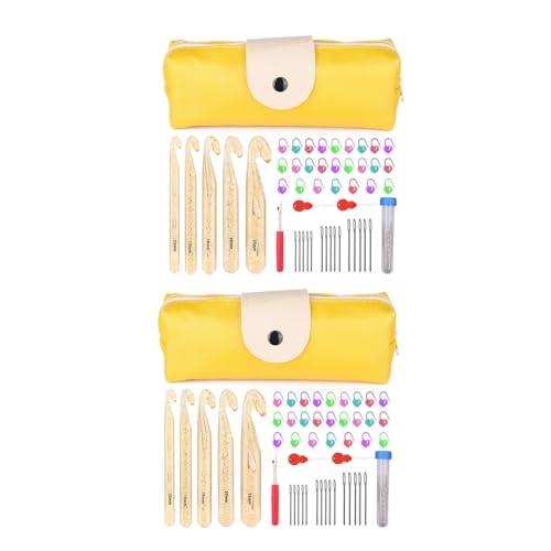 WATERBELINE Häkelnadeln, 100 Stück, ergonomische Häkelnadeln, großes Öhr, Stricknadel, Strickmarker, Einfädler-Set mit Etui, Häkeln von WATERBELINE