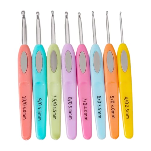 WATERBELINE Häkelnadeln mit ergonomischem Griff, 2,5 mm - 6 mm, ergonomische Häkelnadeln, langer Griff, Häkelnadel, Hobbyist, 8 Stück von WATERBELINE