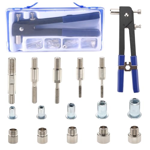 WATERBELINE Nietmuttern-Werkzeug-Set, Nietmuttern-Werkzeug-Kits, 3/4/5/6/8 Gewinde-Nietmuttern, Blindnietmutter-Kits, Nietpistolen-Kits, 86-teiliges Set von WATERBELINE