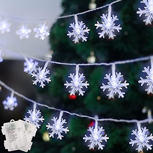 WATERGLIDE 2 Stück Weihnachts-Schneeflocken-Lichterkette, 50 LEDs, 61 cm, dekorative Lichterkette, 8 Beleuchtungsmodi und Timer, batteriebetrieben, wasserdicht, Heimdekoration, kaltweiß von WATERGLIDE