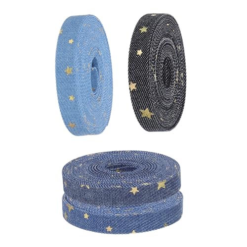 WATIIFUFU 4 Rollen Denimband mit Goldenen Sternen für Diy Projekte Geschenkverpackung und Dekorationen Breites Gemustertes Band für Basteln WATIIFUFU 4 Rollen Denimband mit Goldenen Sternen für Diy Projekte Geschenkverpackung und Dekorationen Breites Gemustertes Band für Basteln von WATIIFUFU