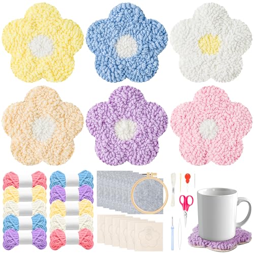WATINC 22 Stück Craft Punch Needle Untersetzer Kit Blume DIY Handwerk Stickerei Kit für Anfänger einfach Filz Garne Stickerei Coaster Kunst und Handwerk Needle Coaster mit Anleitung WATINC 22 Stück Craft Punch Needle Untersetzer Kit Blume DIY Handwerk Stickerei Kit für Anfänger einfach Filz Garne Stickerei Coaster Kunst und Handwerk Needle Coaster mit Anleitung von WATINC