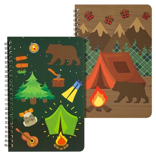 WATINC 2Pcs Camping A5 Spirale Notizbücher Camp Abenteuer Wirebound Journal ruled Notebook Wald weißes Papier Metallic Wirebound Notizblöcke für Kinder Teens Notizen Tagebuch Zubehör, 50Sheets von WATINC