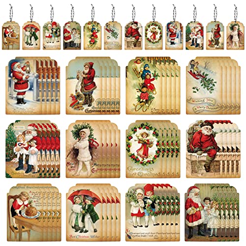 WATINC 61 Stück Weihnachtsanhänger für Geschenke Vintage Stil Weihnachtsmann Anhänger Weihnachten Geschenkanhänger Weihnachten Etiketten Geschenkkarten Anhänger mit Schnur für Weihnachten Dekoration von WATINC
