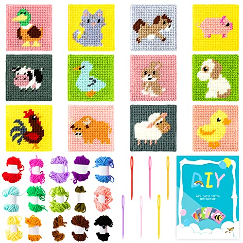 WATINC Anfänger Kinder Stickerei Set Cross Stitch Embroidery Kit mit Muster Stickerei Starter Set Nähset für Kinder mit Anleitung Cross Stitch Embroidery Stickerei Liebhaber Weihnachtsdekorationen von WATINC