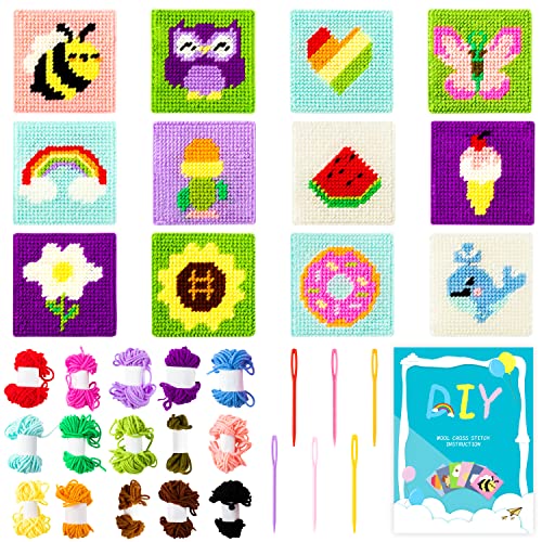 WATINC Anfänger Kinder Stickerei Set Stickerei Starter Set Cross Stitch Embroidery Kit mit Muster Nähset für Kinder mit Anleitung Cross Stitch Embroidery Stickerei Liebhaber Weihnachtsdekorationen von WATINC