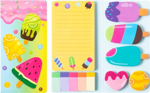 WATINC Ice cream Haftnotizen Set Papierclips Neuheit Selbstklebende Haftnotizen Schreiben Memo Blöcke für Kinder Büro Schule Zubehör Lesezeichen Aufkleber Geschenk für Lehrer Student von WATINC