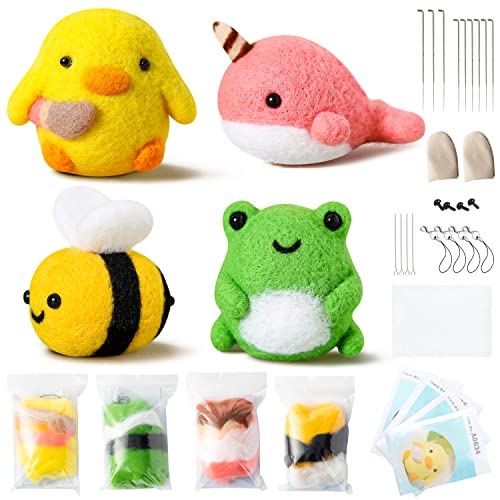 WATINC Set mit 4 niedlichen Tiernadeln, Filz-Starter-Set, Frosch, Küken, Biene, Narwal, Tierpuppe, Wolle, Filznadeln, Schaumstoffmatte, DIY, Handarbeit, Partyzubehör für Anfänger, Erwachsene, Kinder WATINC Set mit 4 niedlichen Tiernadeln, Filz-Starter-Set, Frosch, Küken, Biene, Narwal, Tierpuppe, Wolle, Filznadeln, Schaumstoffmatte, DIY, Handarbeit, Partyzubehör für Anfänger, Erwachsene, Kinder von WATINC