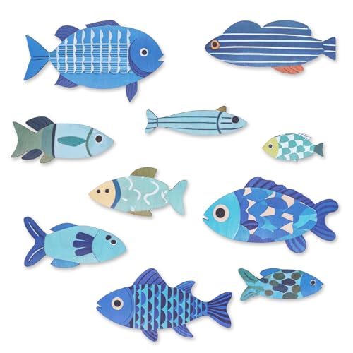 WATUNID 10 Stück Fisch-Wanddekoration, Hölzerne Nautische Dekoration Ozean Wandkunst Hängende Dekoration, Küsten-Dekor Blaue Fisch-Skulptur Ornamente für See Haus Haus Badezimmer Schlafzimmer WATUNID 10 Stück Fisch-Wanddekoration, Hölzerne Nautische Dekoration Ozean Wandkunst Hängende Dekoration, Küsten-Dekor Blaue Fisch-Skulptur Ornamente für See Haus Haus Badezimmer Schlafzimmer von WATUNID