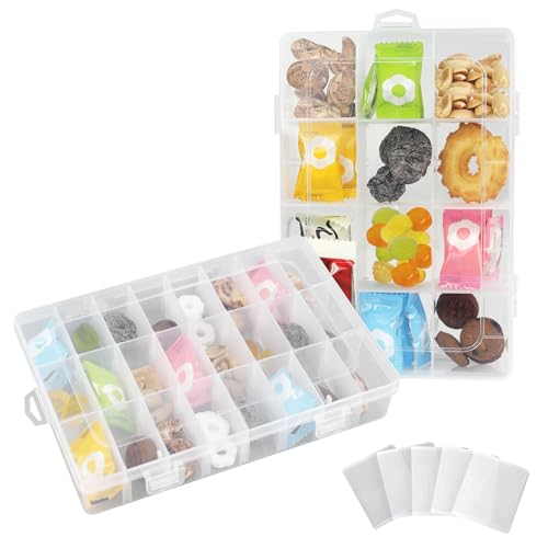 WATUNID 2 Stück Plastik Sortierbox, 24 +12 Gitter Sortierboxen für Kleinteile, Aufbewahrungsbox mit Fächern Verstellbaren Fächer, Kunststoff Organizer für Kekse, Süßigkeiten, Schmuck, Kleinteile von WATUNID