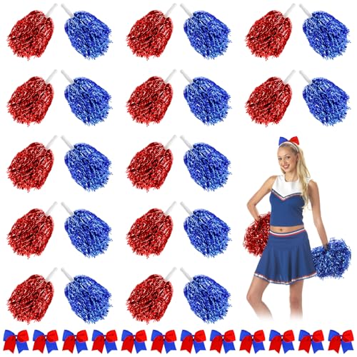 WATUNID 24 Stück Cheerleader Pompons mit Baton Handle, Metal Foil Pom Poms Cheerleading mit Große Haarschleife, Pompons Cheerleader für Schule, Sport, Tanz, Karneval Parteien, Wettbewerb (Blau,Rot) WATUNID 24 Stück Cheerleader Pompons mit Baton Handle, Metal Foil Pom Poms Cheerleading mit Große Haarschleife, Pompons Cheerleader für Schule, Sport, Tanz, Karneval Parteien, Wettbewerb (Blau,Rot) von WATUNID