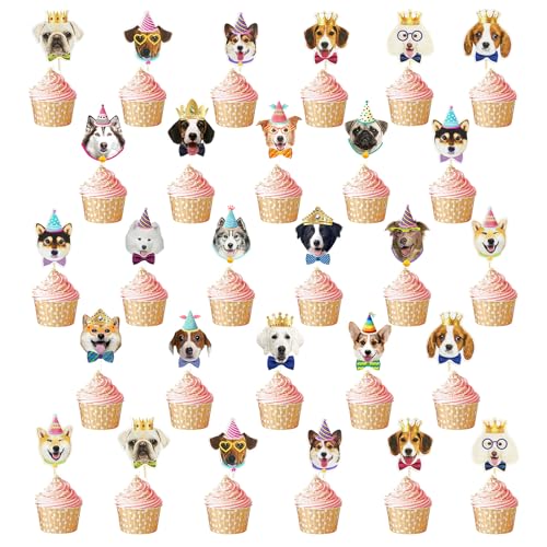 WATUNID Cupcake-Topper mit Hundegesicht, Kuchendekoration für Hundegeburtstagskuchen, niedliche Welpen-Kuchendekoration für Haustier-Thema, Hundegeburtstagsparty-Zubehör, Babyparty, Gastgeschenk (20 WATUNID Cupcake-Topper mit Hundegesicht, Kuchendekoration für Hundegeburtstagskuchen, niedliche Welpen-Kuchendekoration für Haustier-Thema, Hundegeburtstagsparty-Zubehör, Babyparty, Gastgeschenk (20 von WATUNID