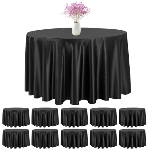 10 Packungen Schwarz Tischdecke für Runde Tischdecke, Schwarz Einweg-Tischdecke Hochzeit, Tischdecke Bierzeltgarnitur, Tischdecken aus Kunststoff für Geburtstagsfeier, Empfang, Brautduschen von WAVATA