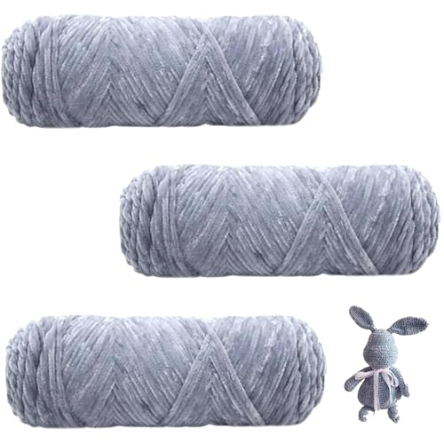 WAVATA 300g(3×100g) Chenille Baby Strickwolle, chenille wolle zum häkeln, wolle zum stricken, häkelwolle baby wolle, himalaya wolle zum Häkeln von Socken, Mützen, Schals, Pullovern, Hellgrau von WAVATA