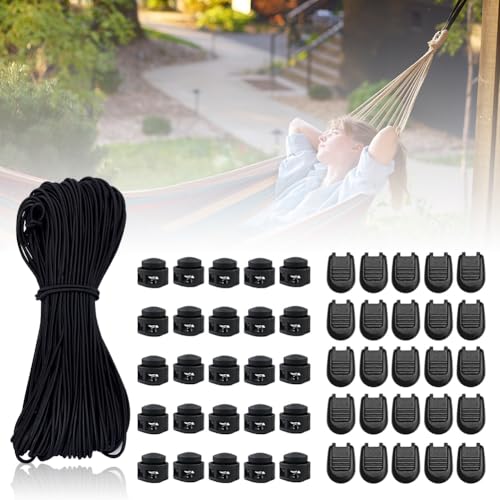 30m Elastische Gummiseil, Gummischnur Schwarz 3 MM, Hochelastisch Gummizug, Mit 25 Stück Reißverschluss Pull Cord Lock Cord, 25 Stück Doppel-Loch Frühling, Für DIY Zelt Rucksack Wäscheleinen 30m Elastische Gummiseil, Gummischnur Schwarz 3 MM, Hochelastisch Gummizug, Mit 25 Stück Reißverschluss Pull Cord Lock Cord, 25 Stück Doppel-Loch Frühling, Für DIY Zelt Rucksack Wäscheleinen von WAVATA