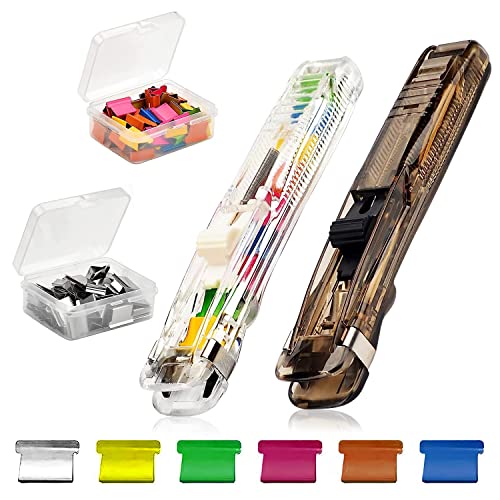 WAVATA 2 Stück Hefter Clip Pusher, Wiederverwendbare Hefter, Tragbarer Mini Hefter, Manuelle Nahtloser Hefter mit 100X Heftklammern für Home School Desk Office WAVATA 2 Stück Hefter Clip Pusher, Wiederverwendbare Hefter, Tragbarer Mini Hefter, Manuelle Nahtloser Hefter mit 100X Heftklammern für Home School Desk Office von WAVATA