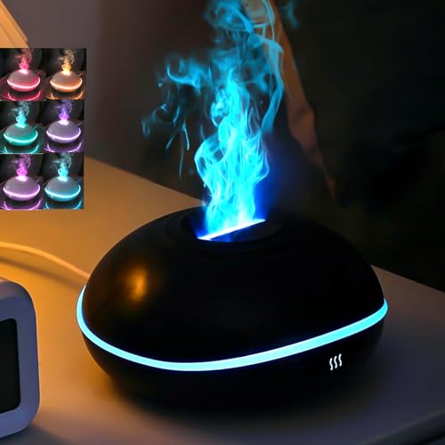 WAVATA Flammen Aroma Diffuser, 7-Farben-Licht Ätherische Öle, Luftbefeuchter Humidifier DuftöL Diffuser für Kinder, Zuhause Büro, Raumduft oder Yoga - Wasserlose Abschaltautomatik (Schwarz) von WAVATA